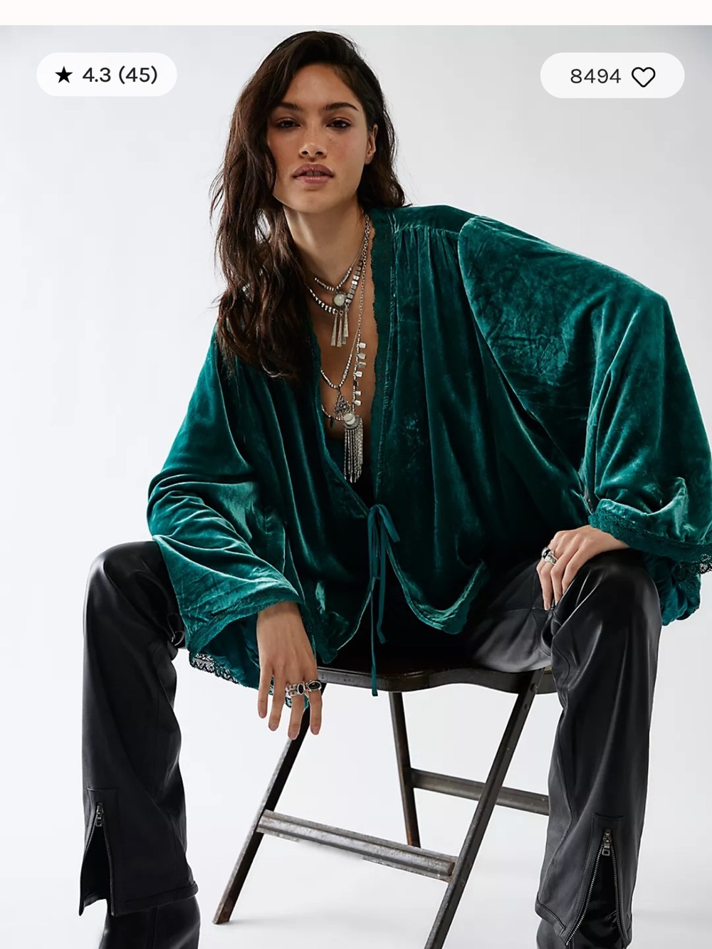 Free People Velvet Tie-Front Tunic in Teal Green